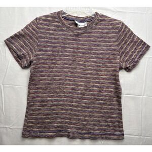 Vintage 90s YS Casual Cotton Knit Rave Stripe‎ Short Sleeve USA Shirt Small